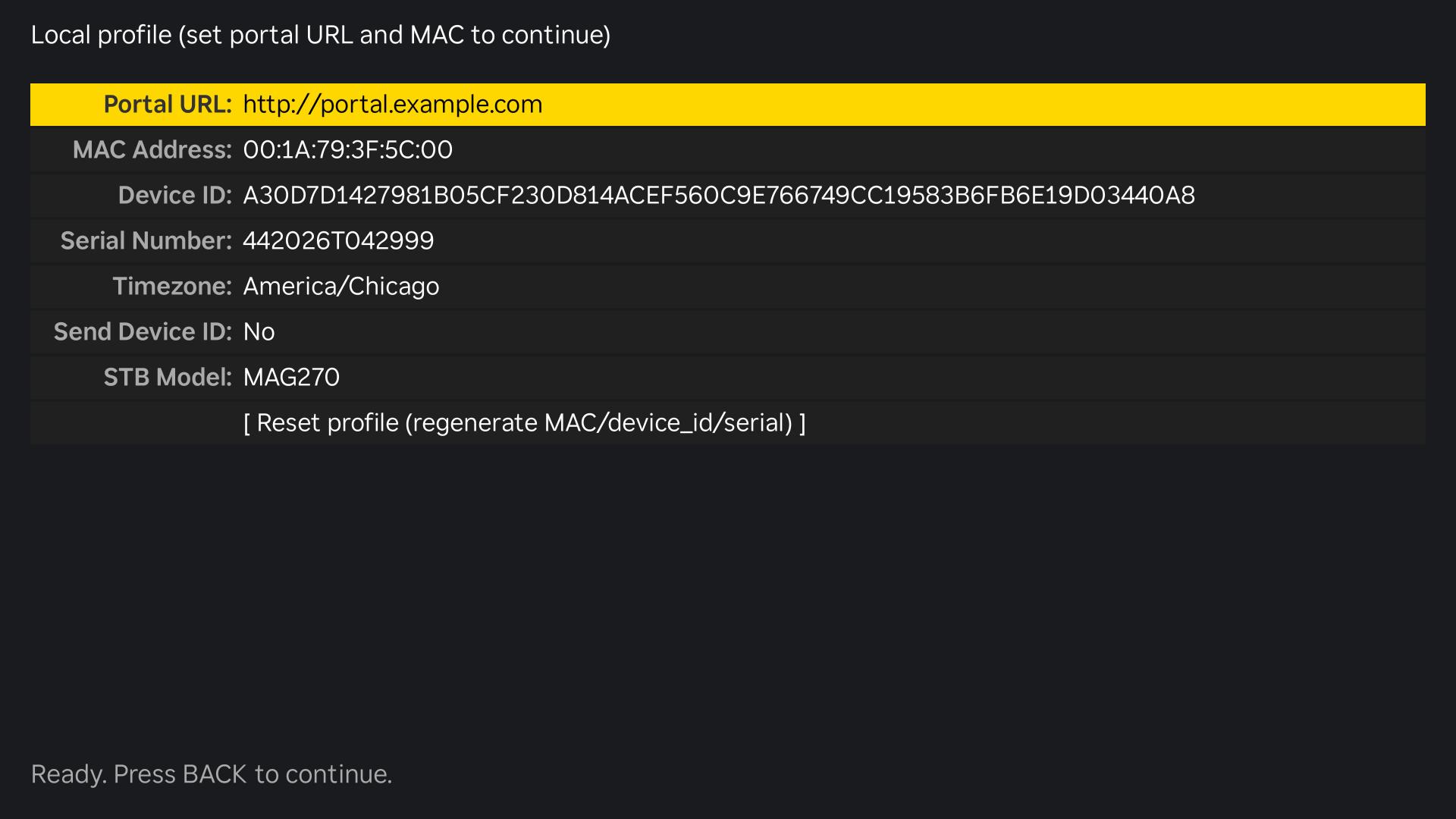Settings panel showing all fields