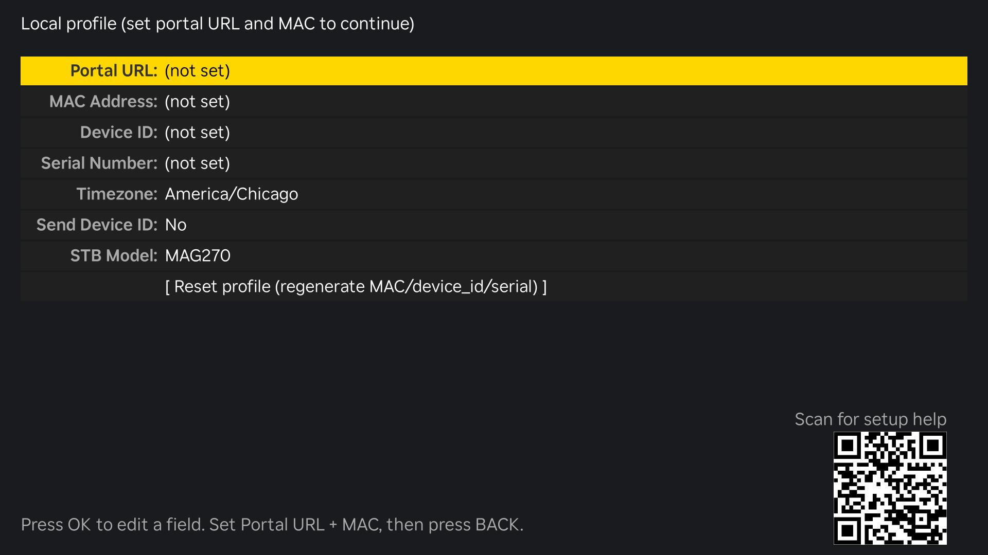 Settings panel showing all fields