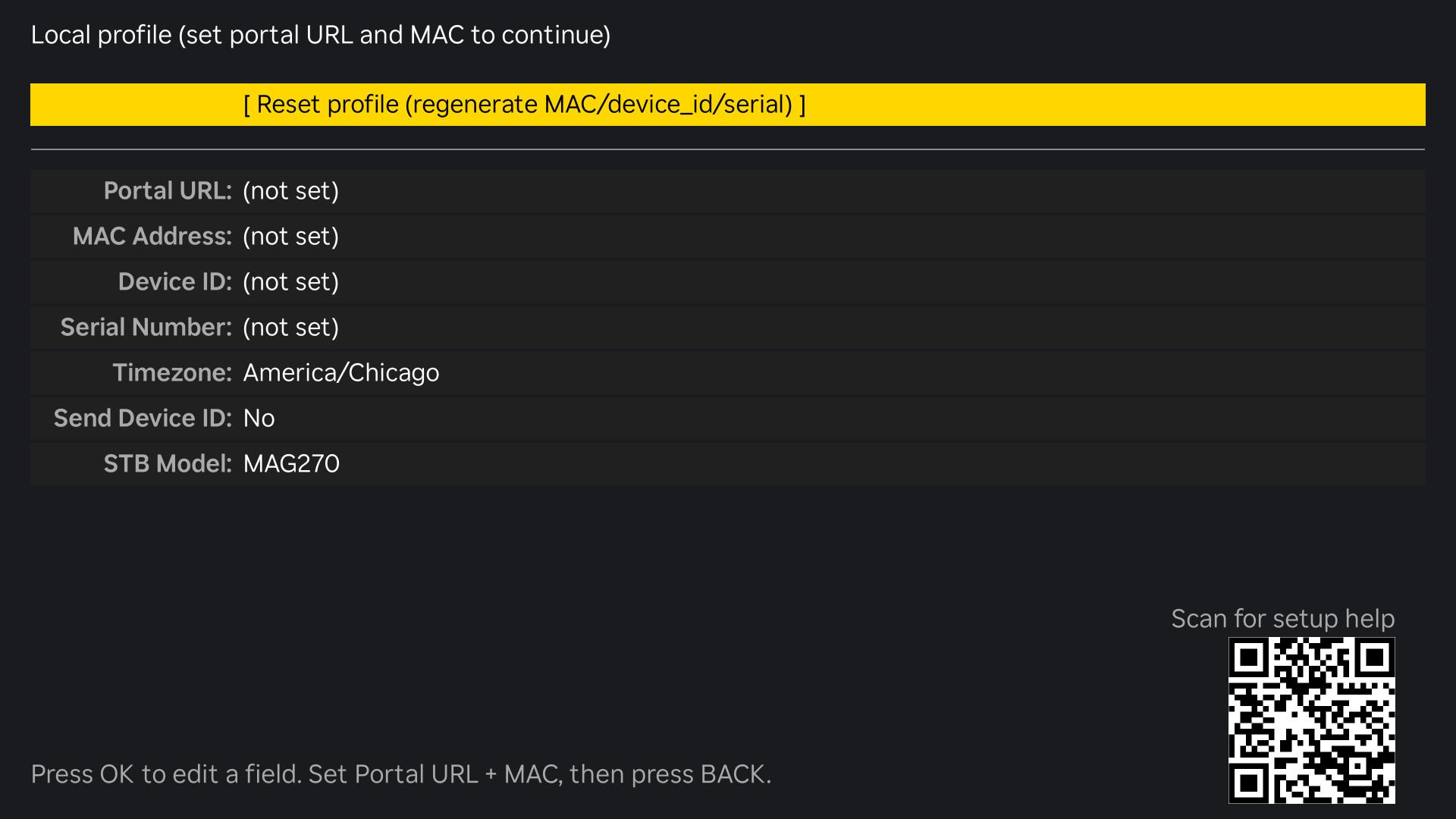 Settings panel showing all fields
